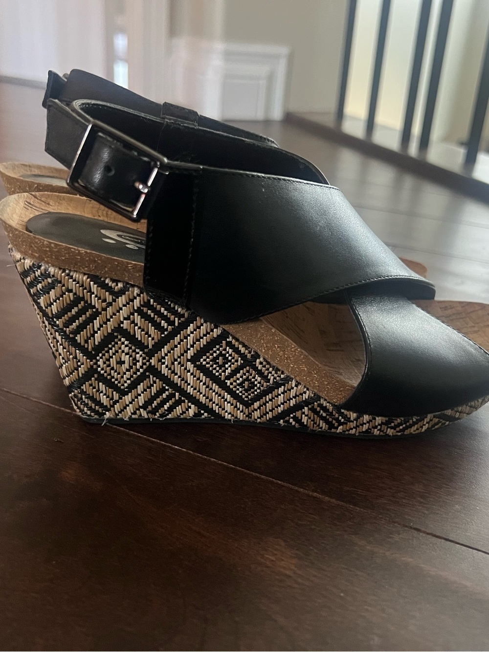 Black Cork Wedge Sandals - Comfort Footbed